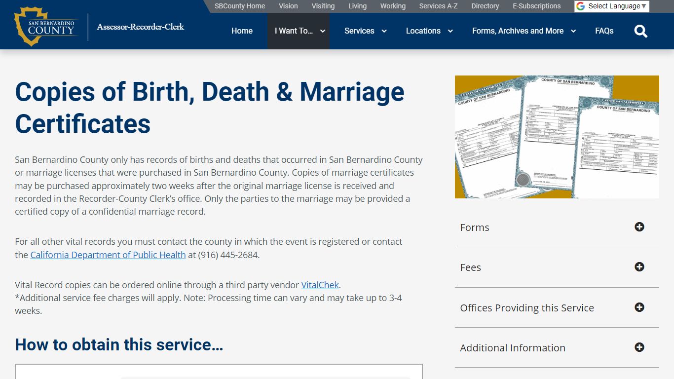 Copies of Birth, Death & Marriage Certificates – San Bernardino County ...