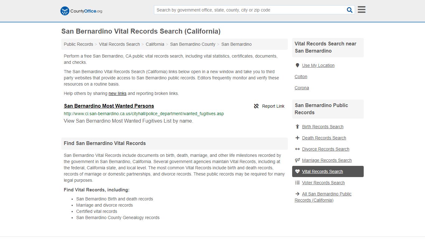 San Bernardino Vital Records Search (California) - County Office